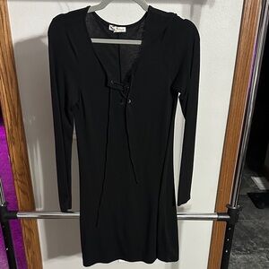 About a Girl Black Long Sleeve Dress with Lace-Up Detail